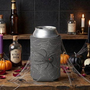 Black Widow Spider And Spiderweb Drawing Art Can Cooler