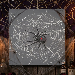 Black Widow Spider And Spiderweb Drawing Art Canvas Print