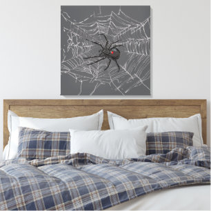 Black Widow Spider And Spiderweb Drawing Art Canvas Print