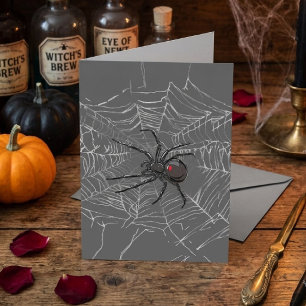 Black Widow Spider And Spiderweb Drawing Art Card