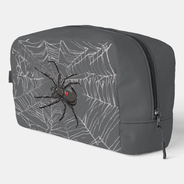 Black Widow Spider And Spiderweb Drawing Art Dopp Kit (Right Corner)