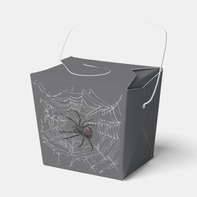 Black Widow Spider And Spiderweb Drawing Art Favor Box (Front Side)