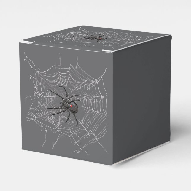 Black Widow Spider And Spiderweb Drawing Art Favor Box (Front Side)