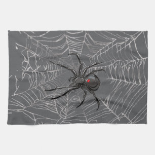 Black Widow Spider And Spiderweb Drawing Art Kitchen Towel