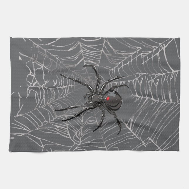 Black Widow Spider And Spiderweb Drawing Art Kitchen Towel (Horizontal)