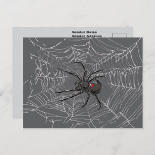 Black Widow Spider And Spiderweb Drawing Art Postcard