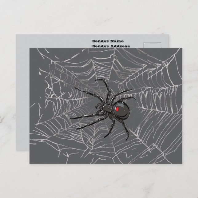 Black Widow Spider And Spiderweb Drawing Art Postcard (Front/Back)