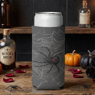 Black Widow Spider And Spiderweb Drawing Art Seltzer Can Cooler