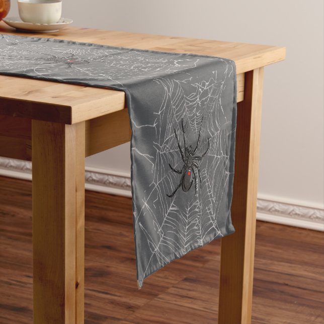 Black Widow Spider And Spiderweb Drawing Art Short Table Runner (In Situ)