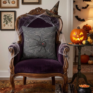Black Widow Spider And Spiderweb Drawing Art Throw Pillow