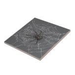 Black Widow Spider And Spiderweb Drawing Art Tile<br><div class="desc">Ceramic Tile printed with Black Widow Spider And Spiderweb Drawing Art original hand drawn graphic design artwork illustration by TheFabricSeal print on demand shop at Zazzle.com #ZazzleMade ©️Original. https://www.zazzle.com/store/thefabricseal Celebrate Halloween and Goth any time of the year with our cool looking black coloured with red marking widow species spider and...</div>