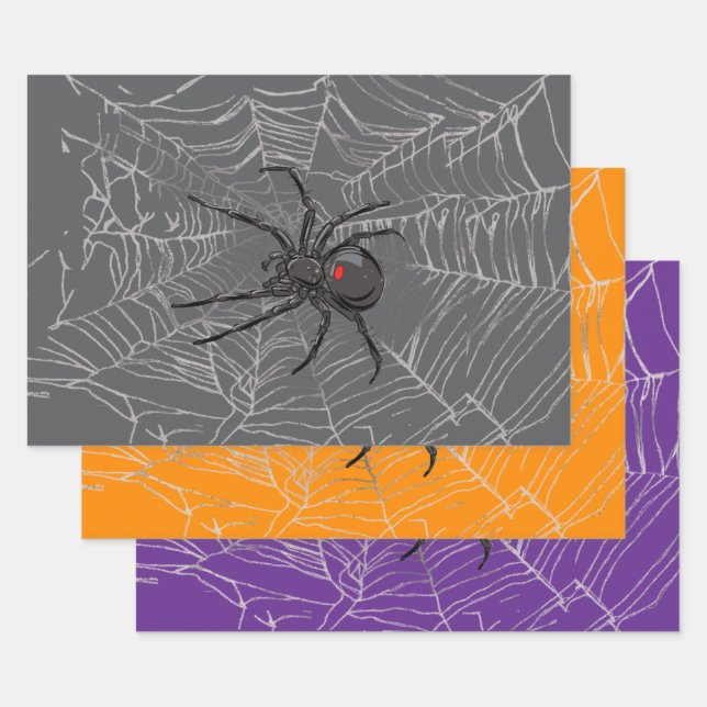 Black Widow Spider And Spiderweb Drawing Art Wrapping Paper Sheet (Set)
