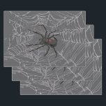 Black Widow Spider And Spiderweb Drawing Art Wrapping Paper Sheet<br><div class="desc">Gift Giving Package Wrapping Paper set of 3 sheets printed with Black Widow Spider And Spiderweb Drawing Art original hand drawn graphic design artwork illustration by TheFabricSeal print on demand shop at Zazzle.com #ZazzleMade ©️Original. https://www.zazzle.com/store/thefabricseal Celebrate Halloween and Goth any time of the year with our cool looking black coloured...</div>