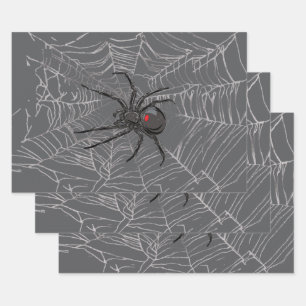 Black Widow Spider And Spiderweb Drawing Art Wrapping Paper Sheet