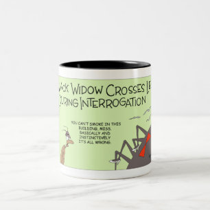 Black Widow Spider Gets Interrogated Two-Tone Coffee Mug