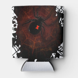 Black Widow Spider Gothic Paint Splatter Web Dark  Can Cooler