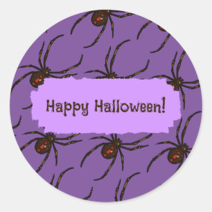 Black Widow Spider Halloween Pixel Art Pattern Classic Round Sticker