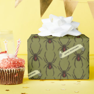 Black Widow Spider Halloween Pixel Art Pattern Wrapping Paper