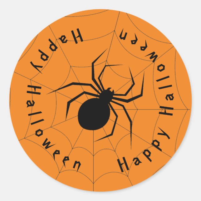 Black Widow Spider Happy Halloween Classic Round Sticker (Front)