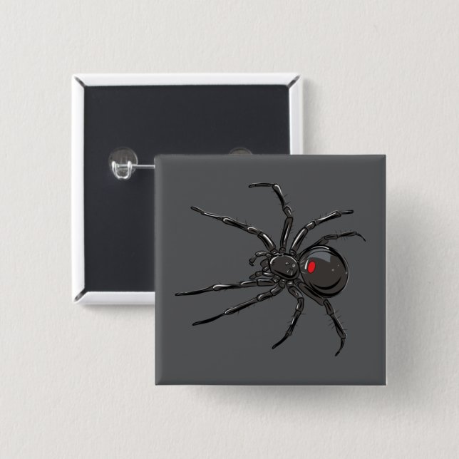 Black Widow Spider Original Drawing Art 2 Inch Square Button (Front & Back)