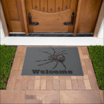 Black Widow Spider Original Drawing Art  Doormat<br><div class="desc">Doormat Welcome Door Mat with customizable text template Welcome typography and printed with Black Widow Spider Original Drawing Art hand drawn graphic design artwork illustration by TheFabricSeal print on demand shop at Zazzle.com #ZazzleMade ©️Original. https://www.zazzle.com/store/thefabricseal Celebrate Halloween and Goth any time of the year with our cool looking black coloured...</div>
