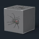 Black Widow Spider Original Drawing Art Favor Box<br><div class="desc">Square Shaped Party Favour Gift Box printed with Black Widow Spider Original Drawing Art hand drawn graphic design artwork illustration by TheFabricSeal print on demand shop at Zazzle.com #ZazzleMade ©️Original. https://www.zazzle.com/store/thefabricseal Celebrate Halloween and Goth any time of the year with our cool looking black coloured with red marking widow species...</div>