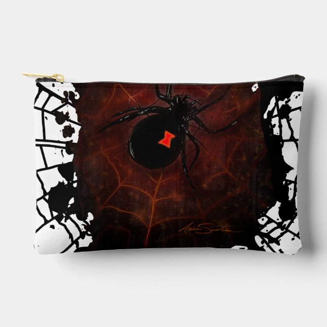Black Widow Spider Paint Splatter Web Gothic Dark  Accessory Pouch (Front)