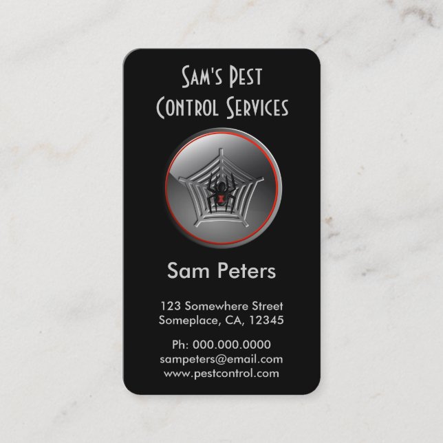 Black Widow Spider Pest Control Custom Vertical Business Card (Front)