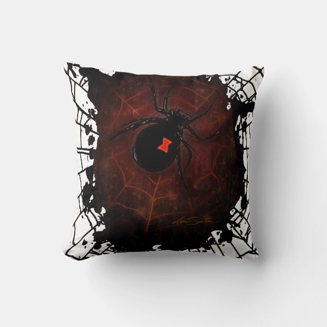 Black Widow Spider Web Gothic Aesthetic Spooky Throw Pillow (Front)
