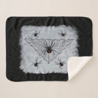 Black Widow Spiders Red Hourglass in Web on White