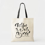 Black Wife Mom Boss Calligraphy Birthday Tote Bag<br><div class="desc">Happy Mother's Day! Customizable tote bag featuring "Wife Mom Boss" in modern calligraphy. This calligraphy Mother's Day tote bag is also perfect as a birthday card.</div>