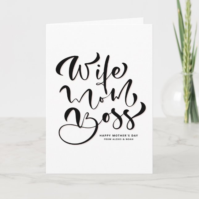 Black Wife Mom Boss Calligraphy Mother's Day Card (Front)