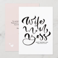 Black Wife Mom Boss Calligraphy Mother's Day