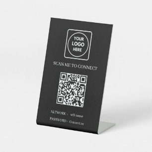 Black WiFi QR Code   Scan to Connect Business Logo Pedestal Sign
