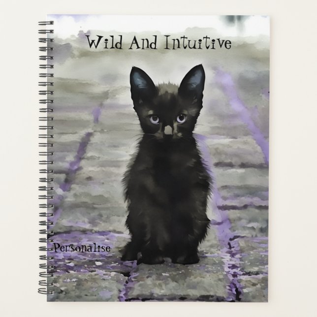 Black Wild Cat Quote Grey Purple Journal Planner (Front)