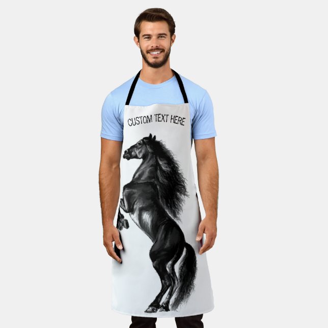 Black Wild Horse Apron with Custom Text (Worn)