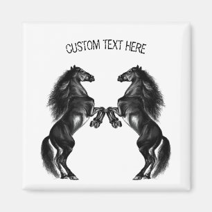 Black Wild Horse Magnet with Custom Text
