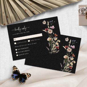 Black Wildflower Boho RSVP Card