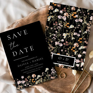 Black Wildflower Boho Save the Date