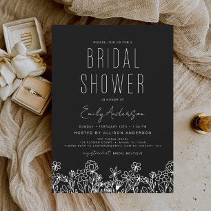 Black Wildflower Bridal Shower Elegant  Invitation