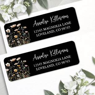Black Wildflower Floral Return Address