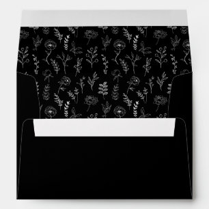 Black wildflower floral rustic wedding card envelope