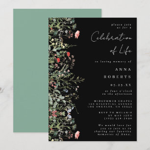 Black Wildflower Funeral Invitation