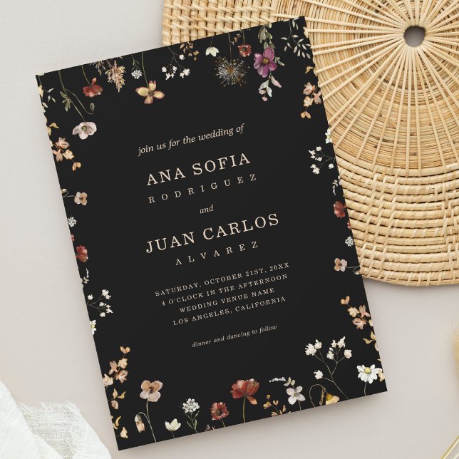 Black Wildflower Garden Fall QR Code RSVP Wedding Invitation (Creator Uploaded)