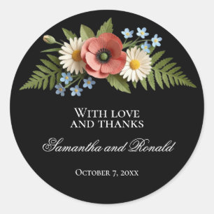 Black Wildflower Garden Wedding Thank You Classic Round Sticker