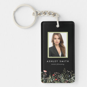 Black Wildflower Meadow Employee ID Keychain