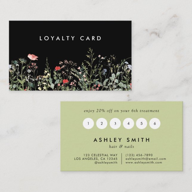 Black Wildflower Meadow Loyalty Card (Front/Back)