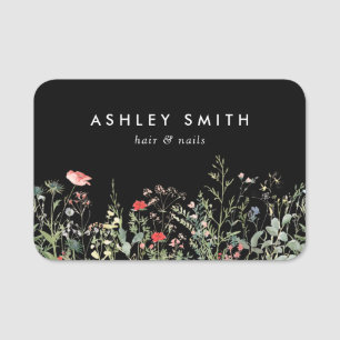 Black Wildflower Meadow Name Tag