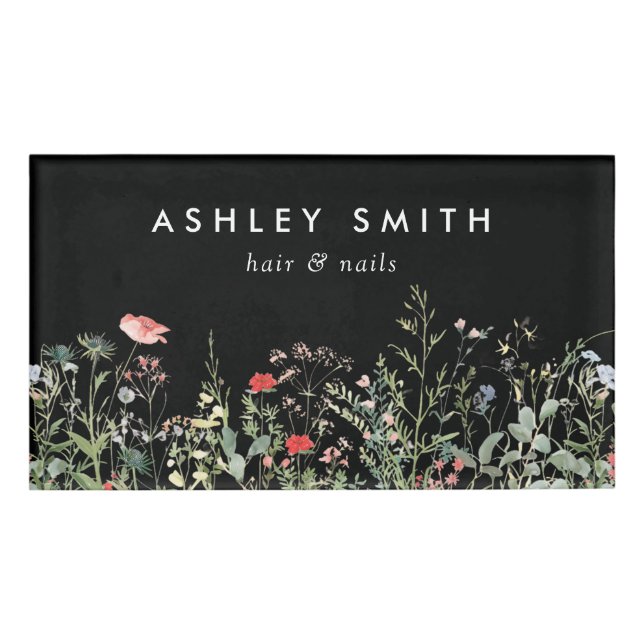 Black Wildflower Meadow Name Tag (Front)
