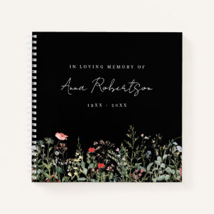Black Wildflower Memorial Service Guest Book